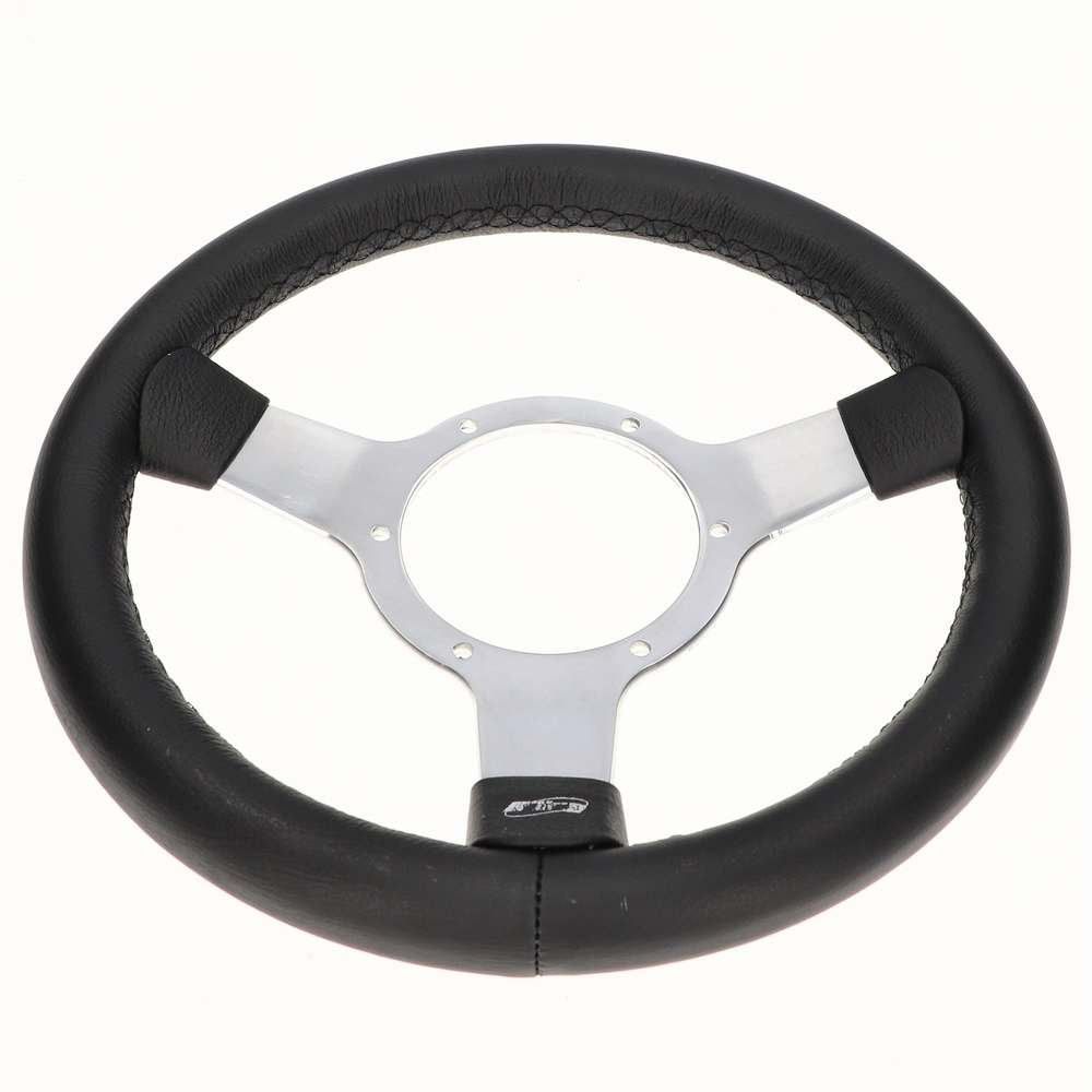 MOUNTNEY TRADITIONAL STEERING WHEEL 12 INCH 3 SPOKE FLAT HIDE POLISHED CENTRE - MSW23SPLB