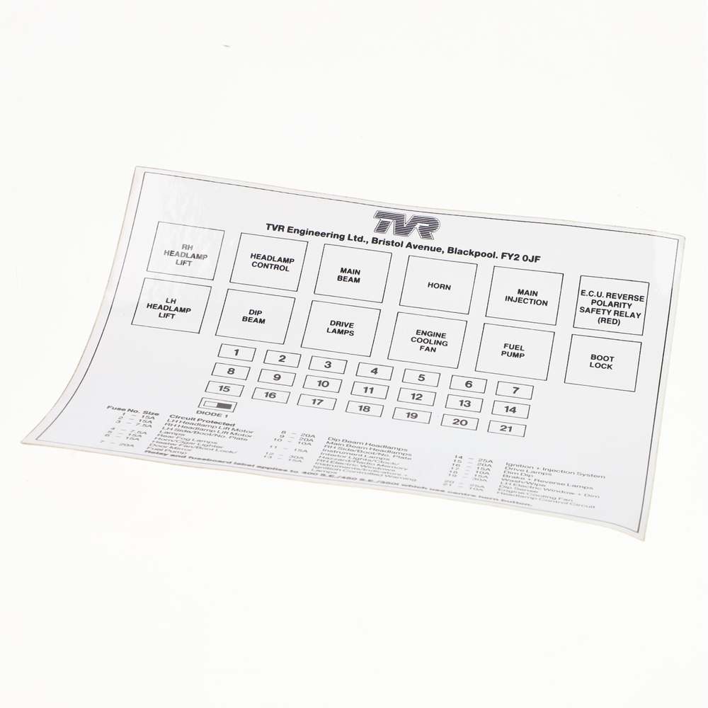 FUSE BORD LAYOUT DECAL 350/400 - TVR_040M_529A