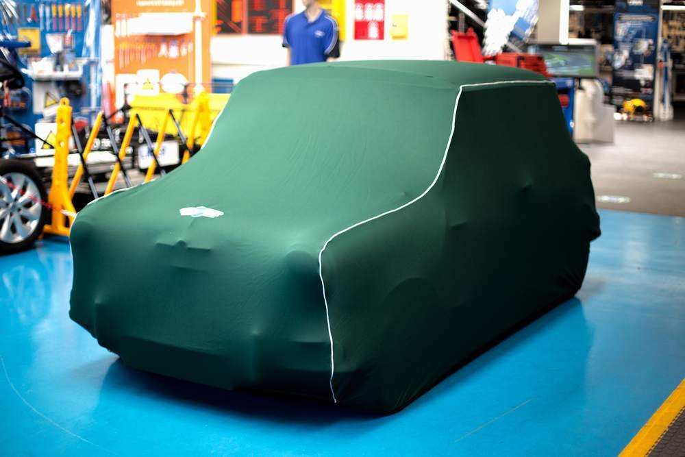 Premium indoor car cover green/silver – classic Mini