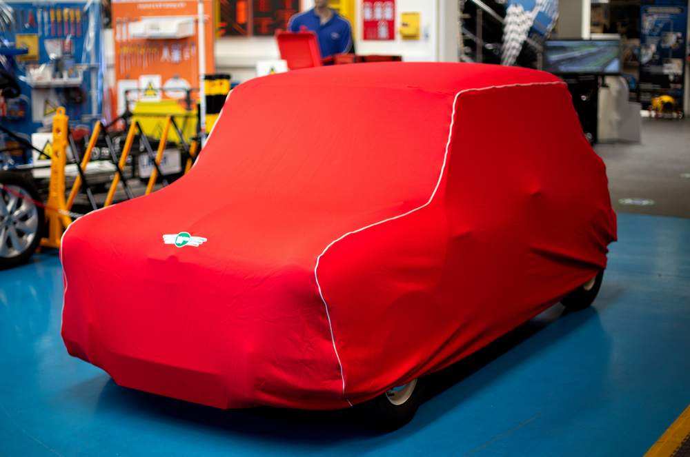 Premium indoor car cover red/silver – classic Mini